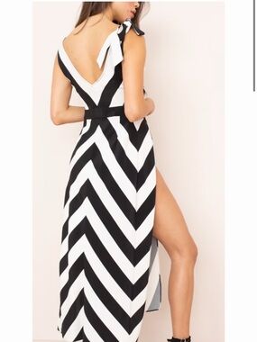 Agent Provocateur Black & White Chevron High-Low Dress